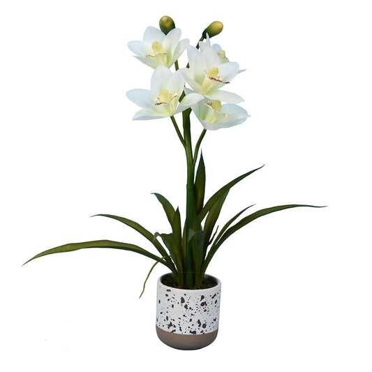 Vickerman 19" Artificial White Cymidium In Pot.