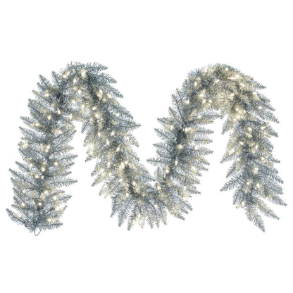 Vickerman 9' Sliver Artificial Christmas Garland Warm White Dura-Lit LED lights.