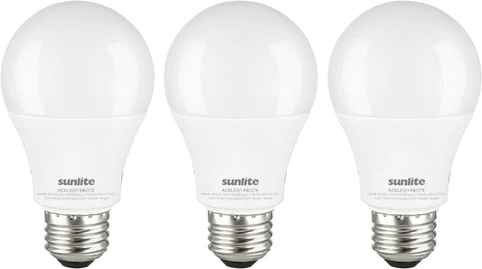 Sunlite 80935 LED A19 Light Bulbs, 14 Watts (100W Equivalent), 1500 Lumens, Medium Base (E26), Non-Dimmable, UL Listed, 2700K – Soft White, 3 Pack