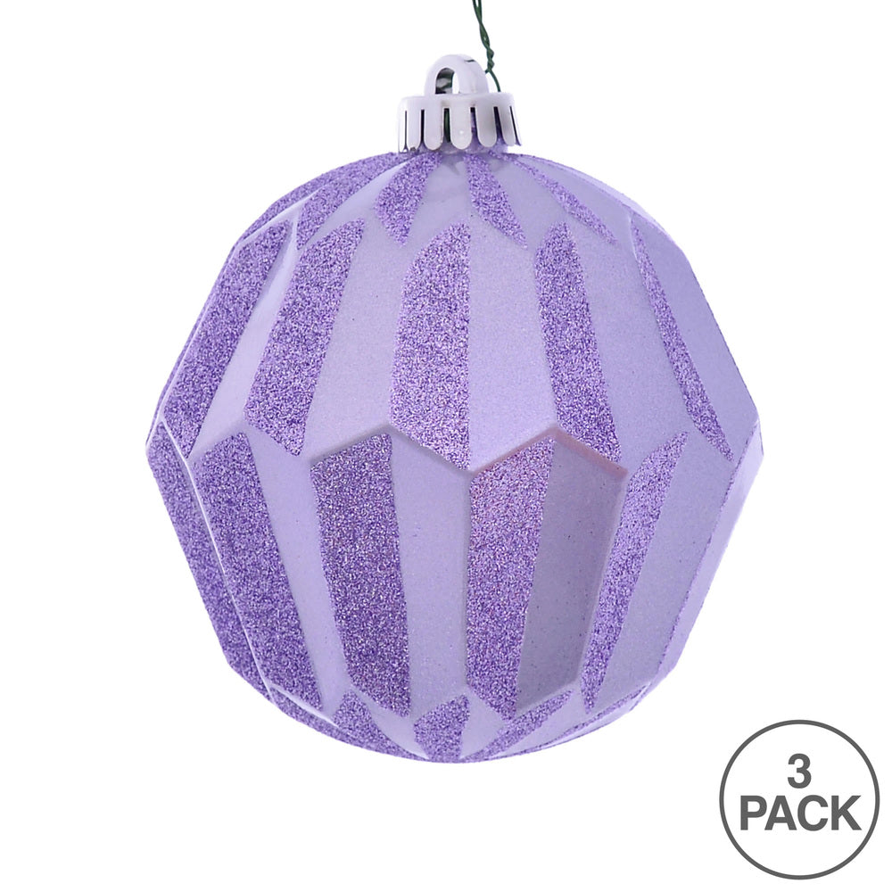 Vickerman 5" Lilac Glitter Faceted Ball Ornament 3 per Bag