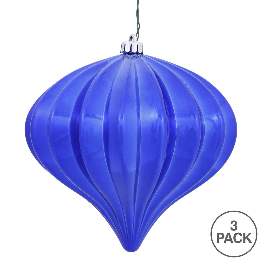 Vickerman 5.7" Cobalt Blue Shiny Onion Christmas Ornament UV treated Set of 3