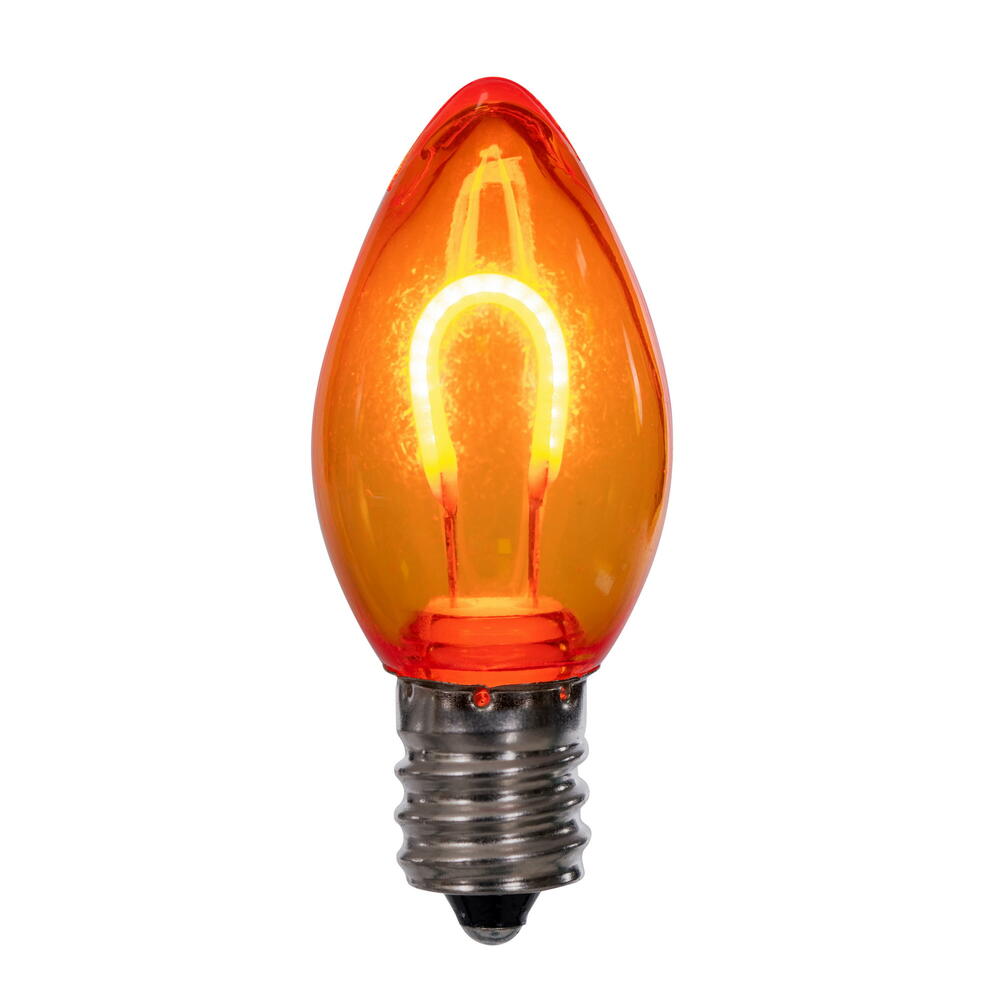 Vickerman C7 Transparent U-Shaped Filament Amber Bulb, E12 Base, .6 Watts, 25 Pcs Assorted/Bag.  Colors included are Blue, Red, Green, Purple and Amber.