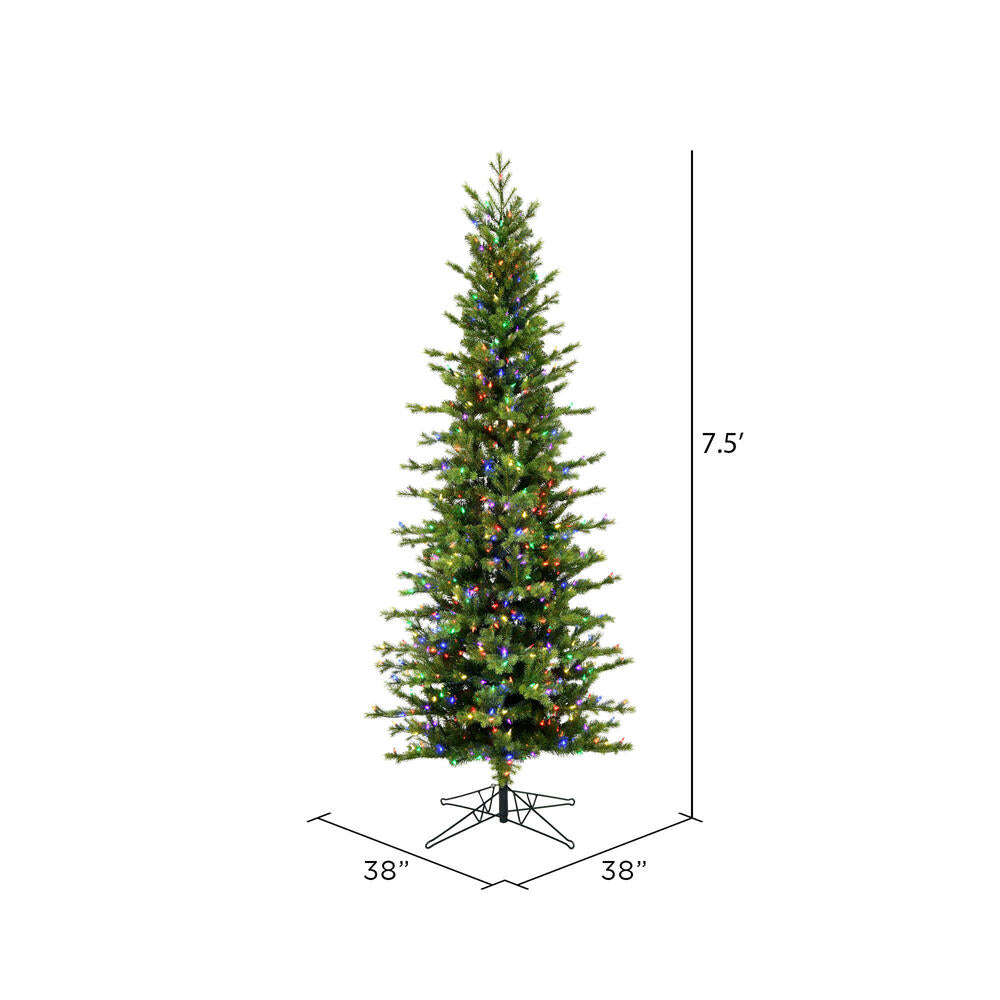 Vickerman 7.5' x 38" Moutauk Pine Artificial Christmas Pencil Tree Multi-colored LED lights