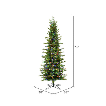 Vickerman 7.5' x 38" Moutauk Pine Artificial Christmas Pencil Tree Multi-colored LED lights