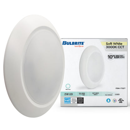 Bulbrite 773277 25-Watt LED 10" Disc, 3000K, 2000 Lumens, White Finish