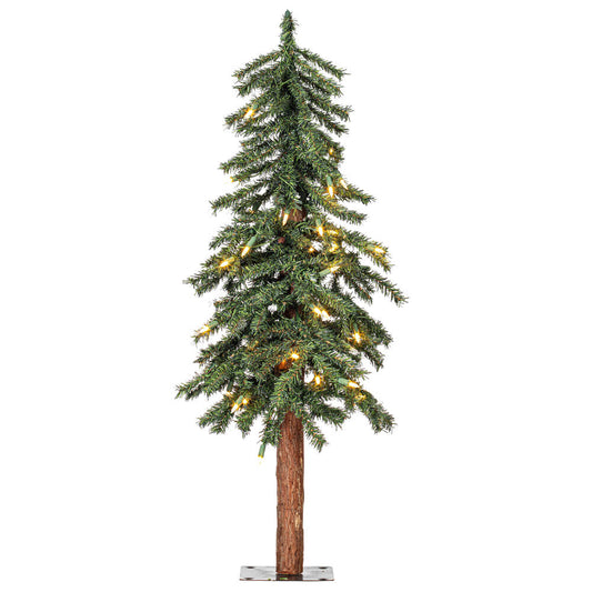 Vickerman 2' 3' 4' Natural Bark Alpine Artificial Christmas Tree Set Warm White Dura-lit LED Lights