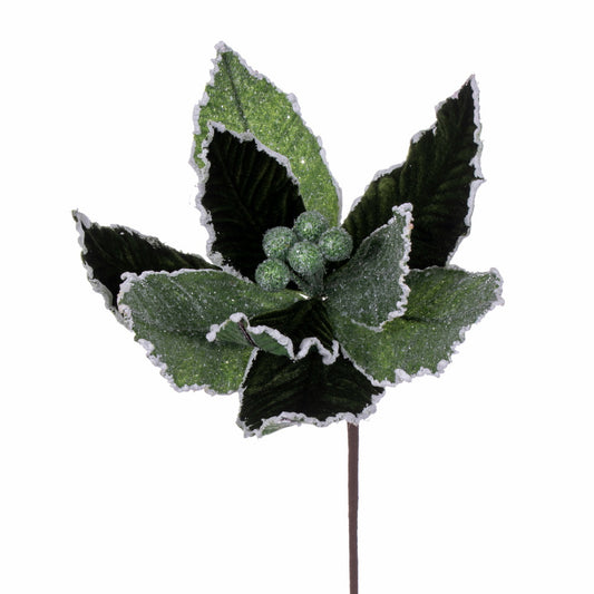 Vickerman 17" Artificial Green Glitter Petal Poinsettia Christmas Stem 5 per bag