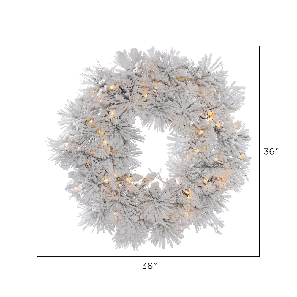 Vickerman 36" Flocked Alberta Artificial Christmas Wreath Pure White LED Lights