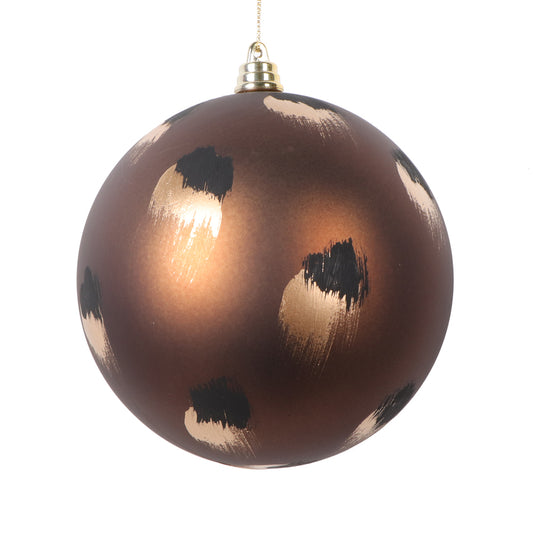 Vickerman 4.75" Matte Mocha Ball Ornament with Gold and Black Brush Strokes 4 per bag.