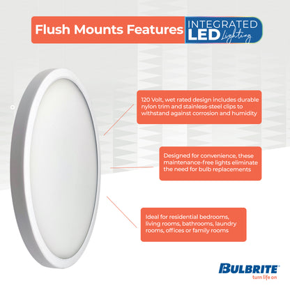 Bulbrite 773607 7 in.Round 10.3-Watt 5 Color Selectable LED Flush Mount Light, 1150 Lumens, White