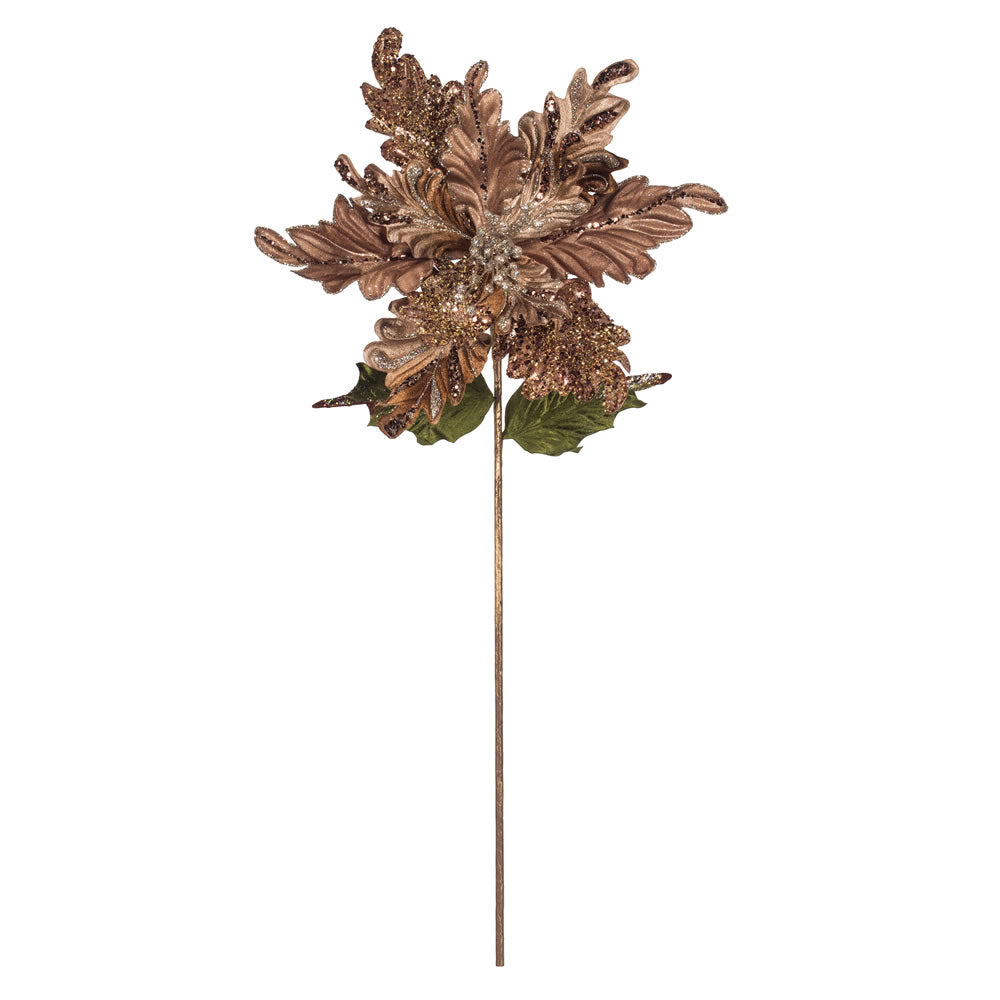 Vickerman 20" Chocolate Glitter Poinsettia Artificial Christmas Stem Pack of 3