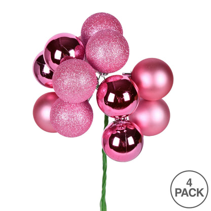 Vickerman 12" Pink Ball Ornament Christmas Pick 4 per set