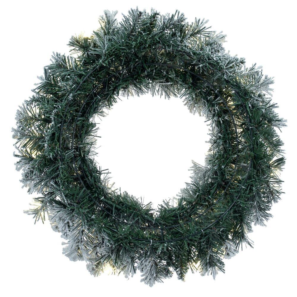 Vickerman 30" Frosted Glacier Pine Artificial Pre-Lit Wreath with 200 Realistic Frosted Mixed PVC Tips and 70 Dura-Lit® Warm White Mini Lights,
