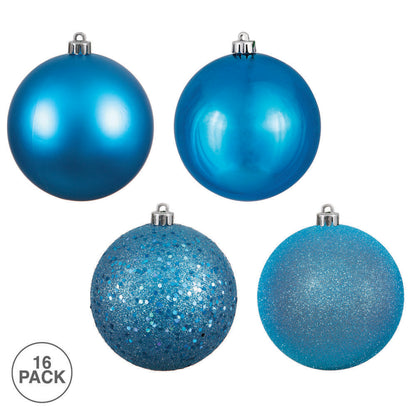 Vickerman 3" Turquoise 4-Finish Ball Ornament Assortment 16 per Box