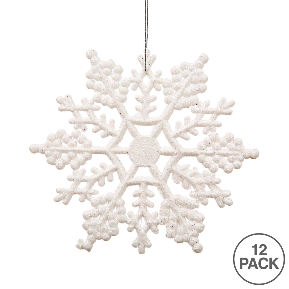 Vickerman 8" White Glitter Snowflake Christmas Ornament 12 per Box