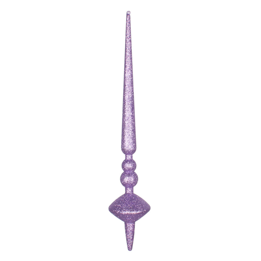 Vickerman 18" Lavender Glitter Cupola Finial. This long finial ornament adds depth and texture to any holiday decorating project. Made with shatterproof plastic.