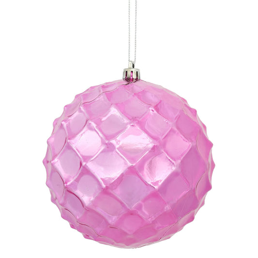 Vickerman 4" Mauve Shiny Diamond Bauble Ornament with drilled and wired caps. Comes 6 per Bag.