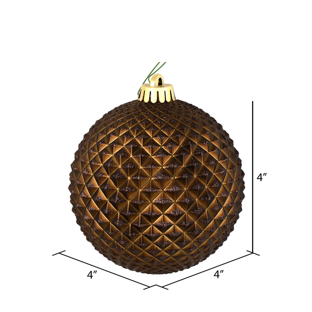 Vickerman 4" Chocolate Durian Glitter Ball Ornament 6 per Bag