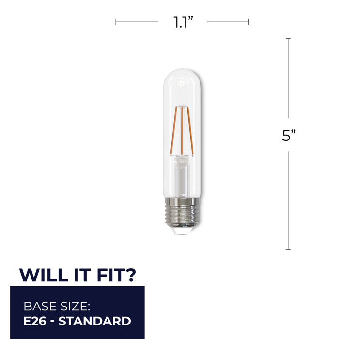 Bulbrite 3 Watt Dimmable Clear Glass T9 LED Light Bulbs with Medium (E26) Screw Base, 2700K (Warm White Light), 300 Lumens