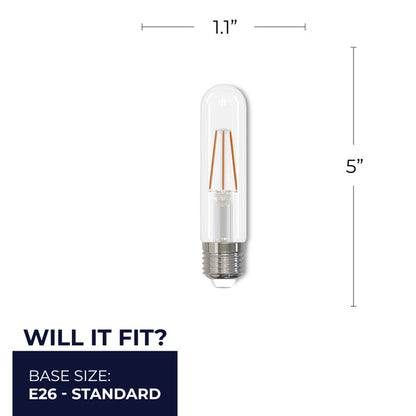 Bulbrite 3 Watt Dimmable Clear Glass T9 LED Light Bulbs with Medium (E26) Screw Base, 2700K (Warm White Light), 300 Lumens