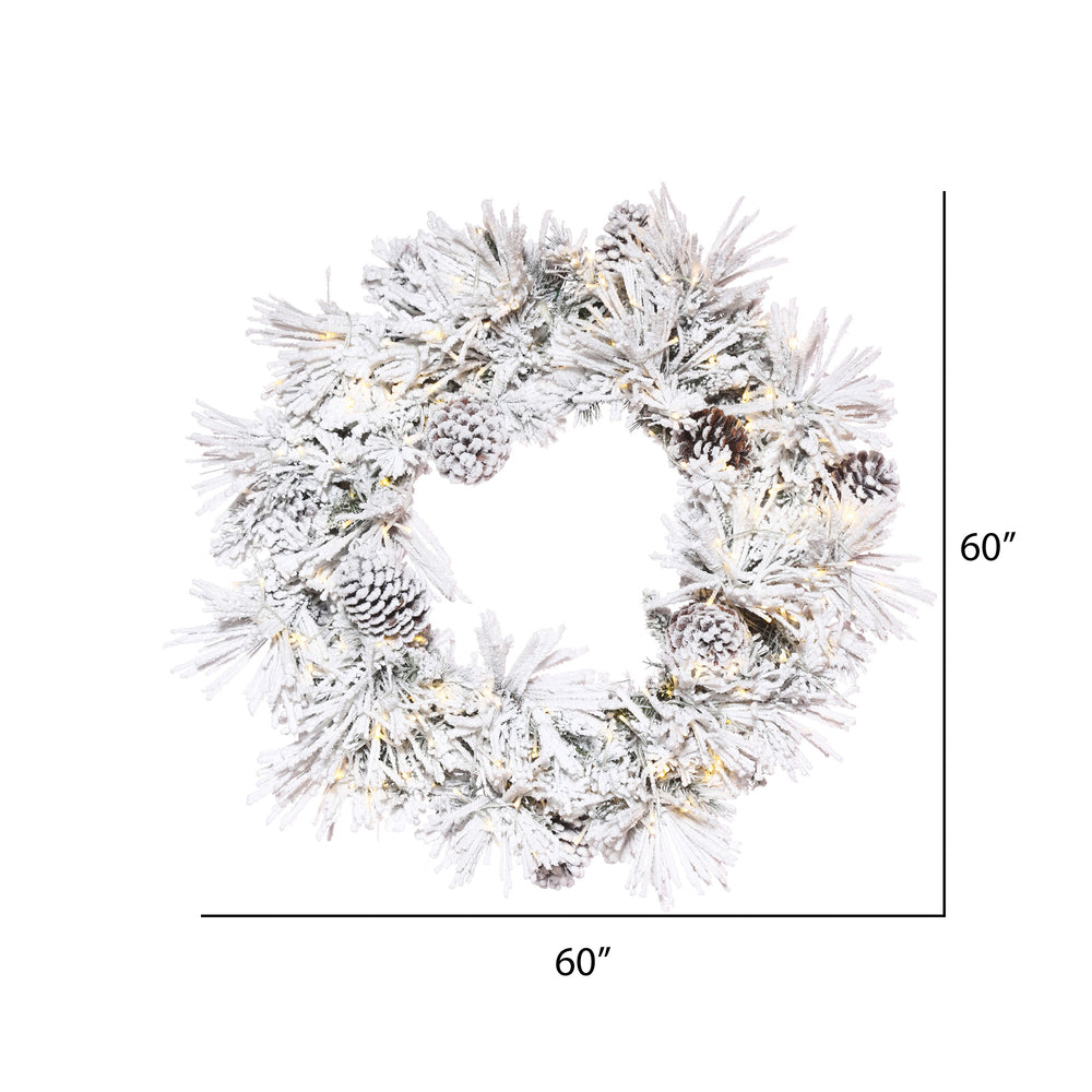 Vickerman 60" Flocked Atka Artificial Christmas Wreath Warm White LED lights.