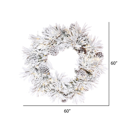 Vickerman 60" Flocked Atka Artificial Christmas Wreath Warm White LED lights.