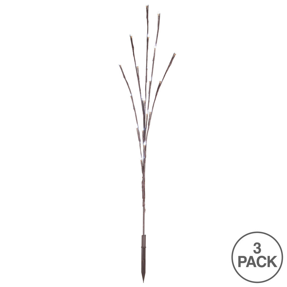 Vickerman 60 Cool White Wide Angle LED Twig Light Set on Brown Wire Pack of 3