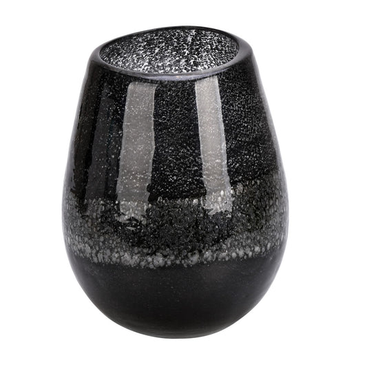 Vickerman 8" Blackberry Round Glass Vase. The dark finish of this vase exudes texture but is smooth to the touch. Pair this vase with your favorite faux floral for the perfect finishing touch. Each vase is slightly unique because each piece is hand blown.