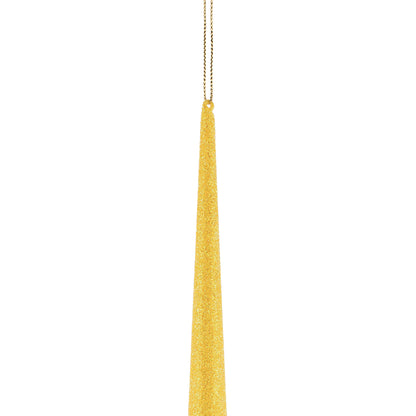 Vickerman 12" Yellow Glitter Cupola Finial. This long finial ornament adds depth and texture to any holiday decorating project. Made with shatterproof plastic. Includes 3 pieces per bag.