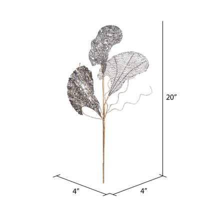 Vickerman 20" Silver Fiddle Leaf Glitter Artificial Christmas Spray. Includes 3 sprays per pack.
