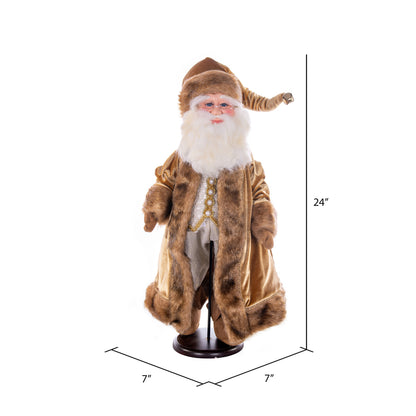 Vickerman 24" Mocha Velvet Santa Doll with Stand. This santa has glasses stand is removeable.