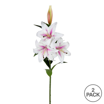 Vickerman 36'' Artificial White and Pink Real Touch Lily Spray. Includes 2 sprays per pack.