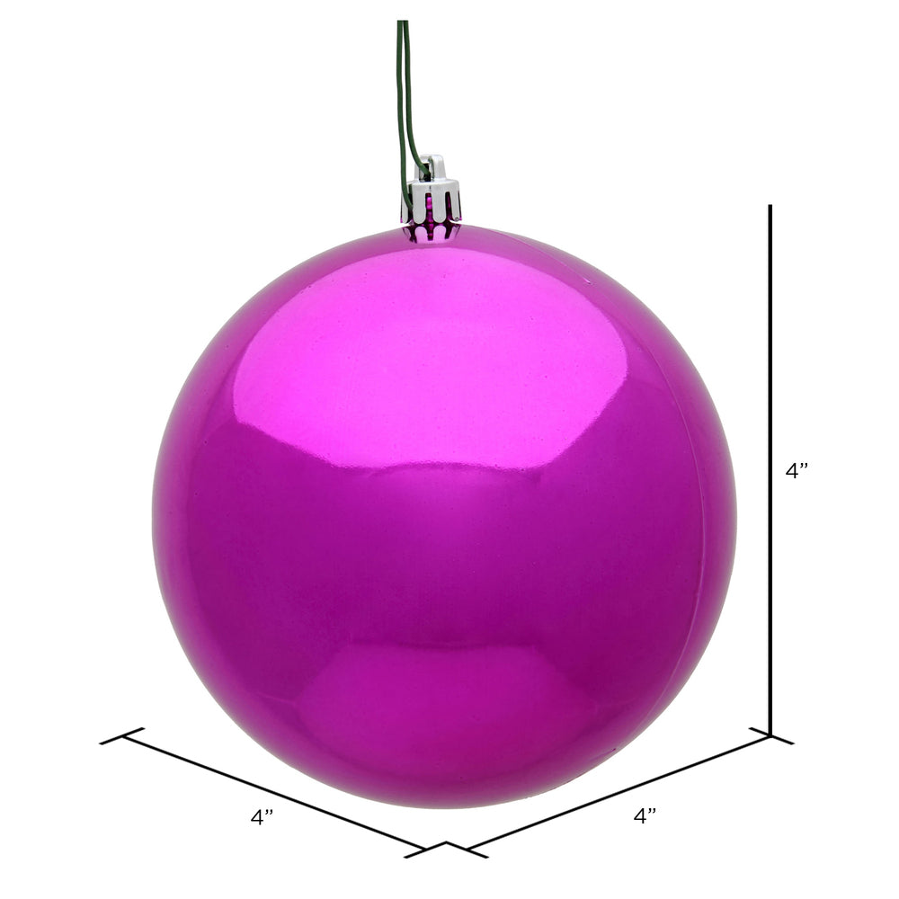 Vickerman 4" Fuchsia Shiny Ball Ornament 6 per Bag