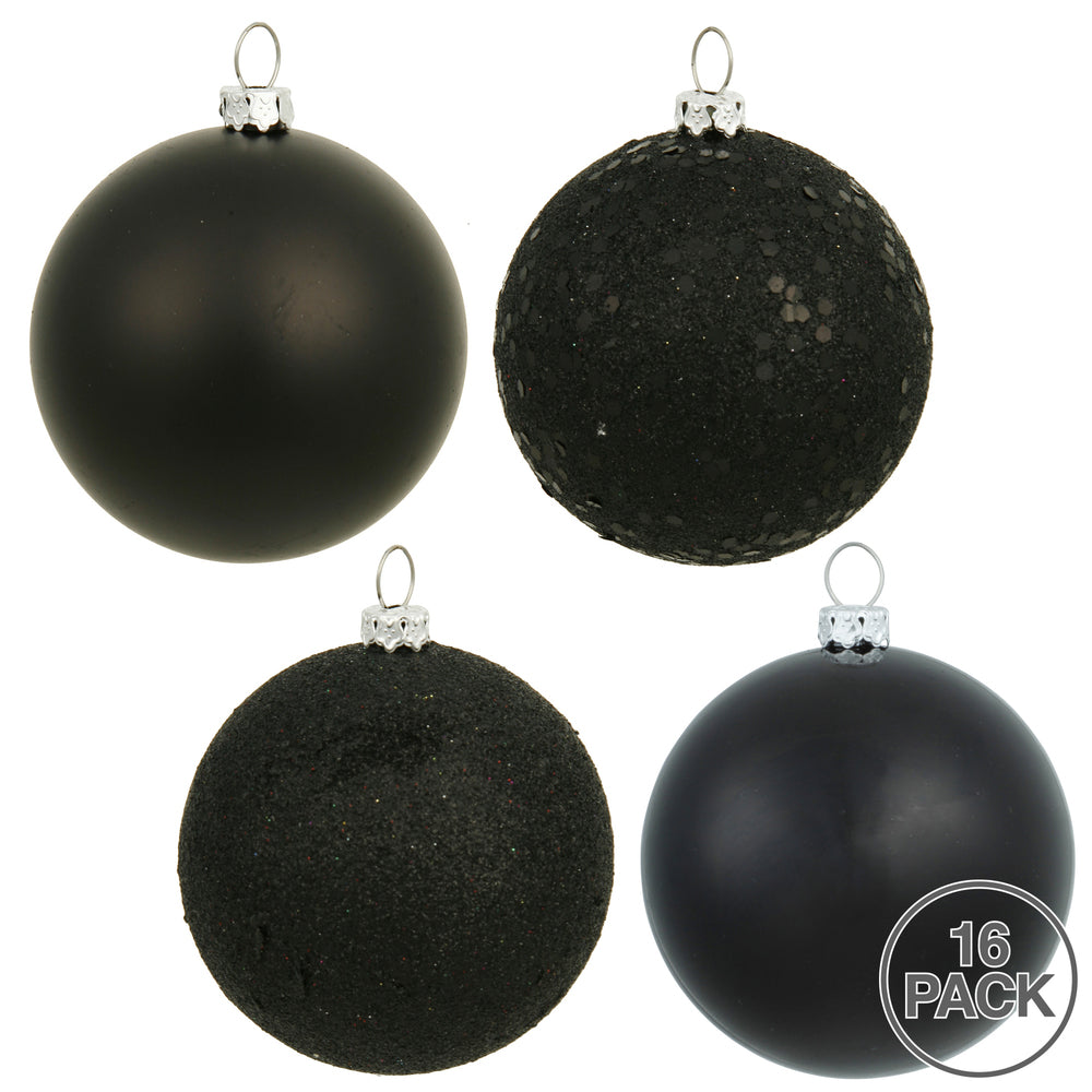 Vickerman 3" Black 4-Finish Ball Ornament Assortment 16 per Box