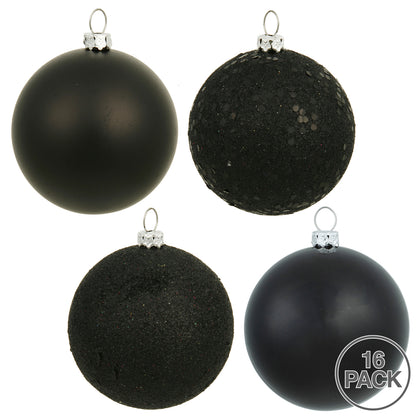 Vickerman 3" Black 4-Finish Ball Ornament Assortment 16 per Box