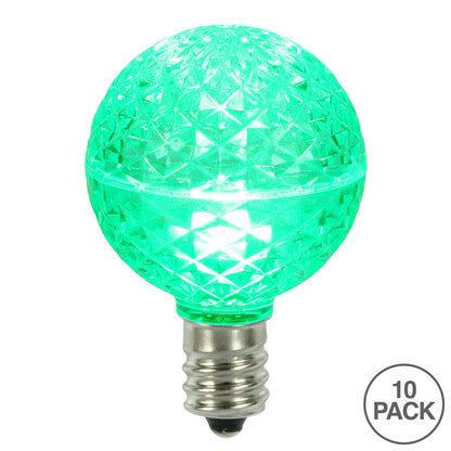 Vickerman G50 LED Green Faceted Replacement Bulb E17/C9 Nickel Base 10 Bulbs per Pack.