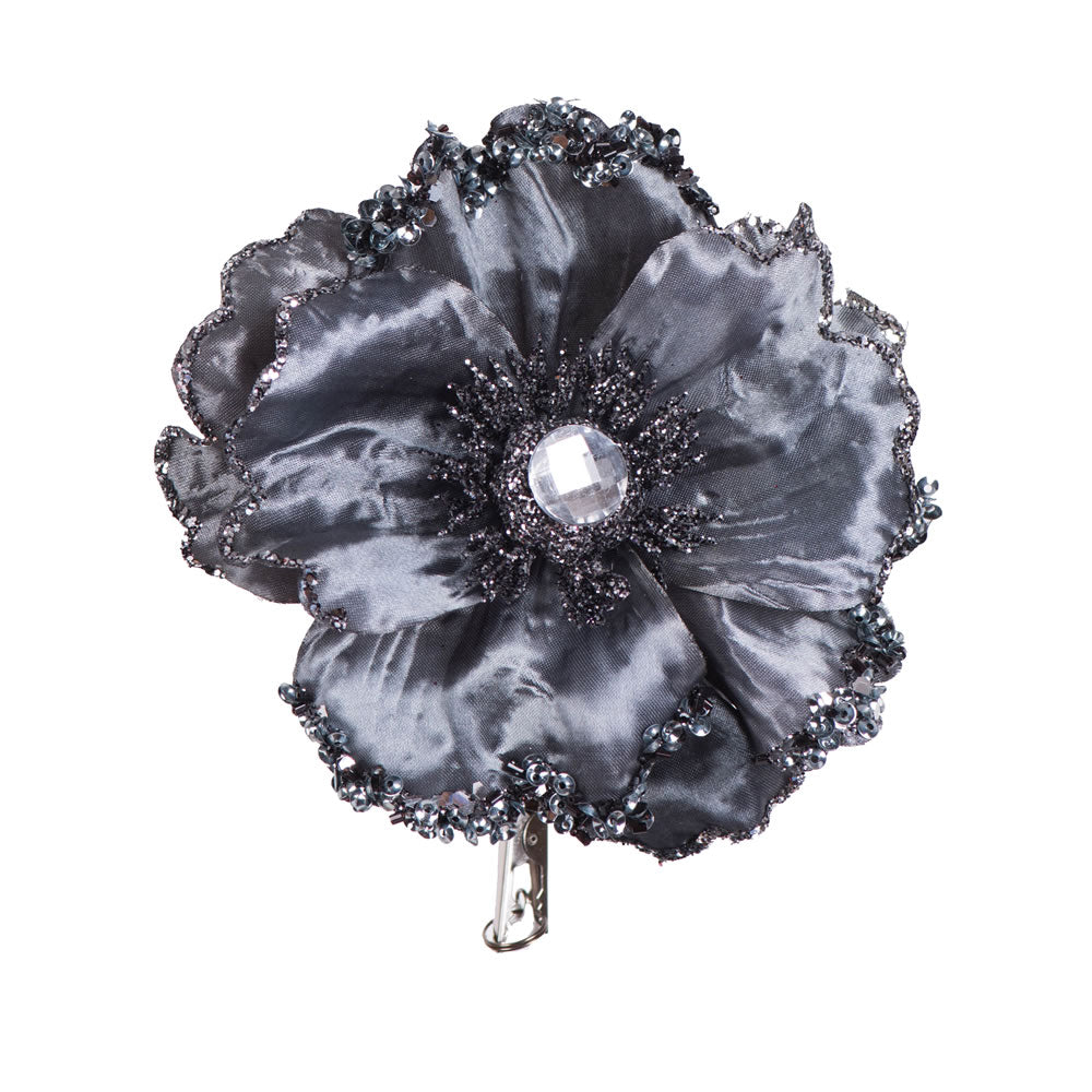 Vickerman 5" Artificial Pewter Polyester Wild Poppy Head with Sequin Glitter and Clip pack of 3