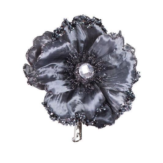 Vickerman 5" Artificial Pewter Polyester Wild Poppy Head with Sequin Glitter and Clip pack of 3