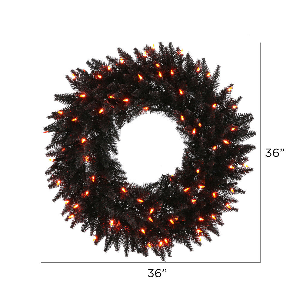 Vickerman 36" Black Fir Artificial Christmas Wreath Orange Dura-Lit LED lights.