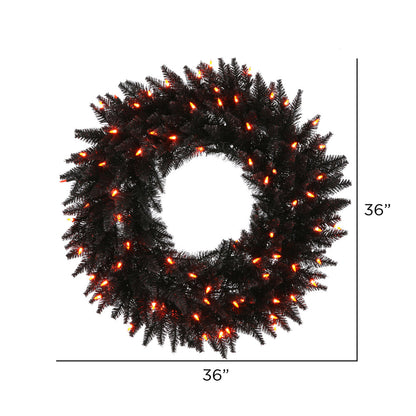 Vickerman 36" Black Fir Artificial Christmas Wreath Orange Dura-Lit LED lights.