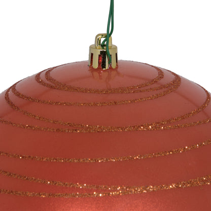 Vickerman 6" Coral Candy Finish Ball Ornament with Glitter Lines 3 per Bag