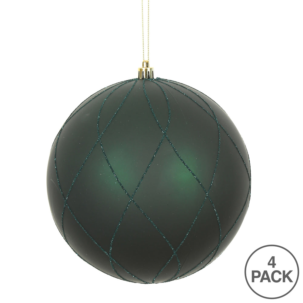 Vickerman 4" Midnight Green Matte and Glitter Swirl Ball Ornament 4 per Box