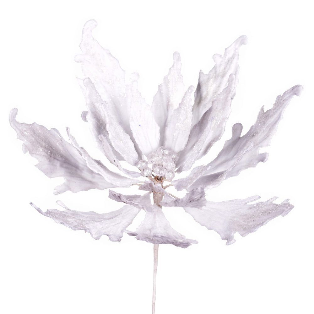 Vickerman 16" x 22" White Velvet Sequin Poinsettia Artificial Christmas Pick