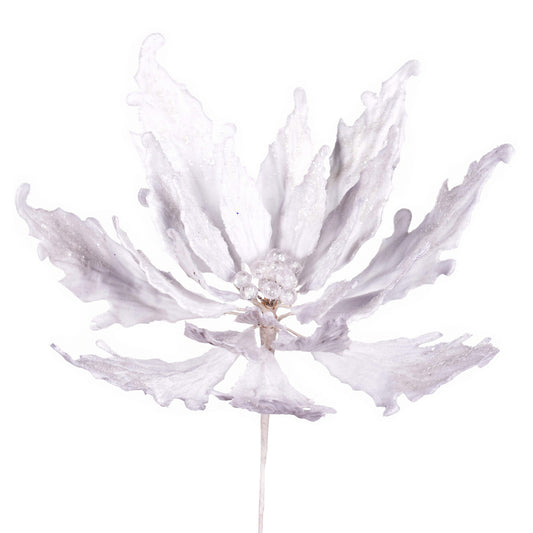 Vickerman 16" x 22" White Velvet Sequin Poinsettia Artificial Christmas Pick