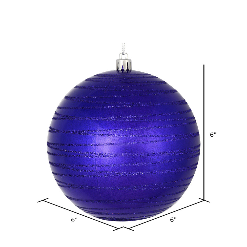 Vickerman 6" Purple Candy Finish Ball Ornament with Glitter Lines 3 per Bag
