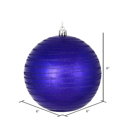 Vickerman 6" Purple Candy Finish Ball Ornament with Glitter Lines 3 per Bag