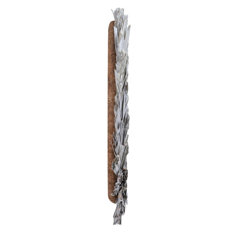 Vickerman Natural Botanicals 24" White Washed Canna Leaf Wreath. This wreath measures 24 inches in diameter. It features white washed canna leaves on a coco fiber base. This is a dried and preserved natural product.