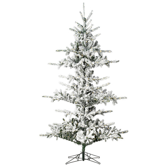 Vickerman 7.5' x 57" Flocked Yukon Display Artificial Christmas Tree with Warm White LED Lights.
