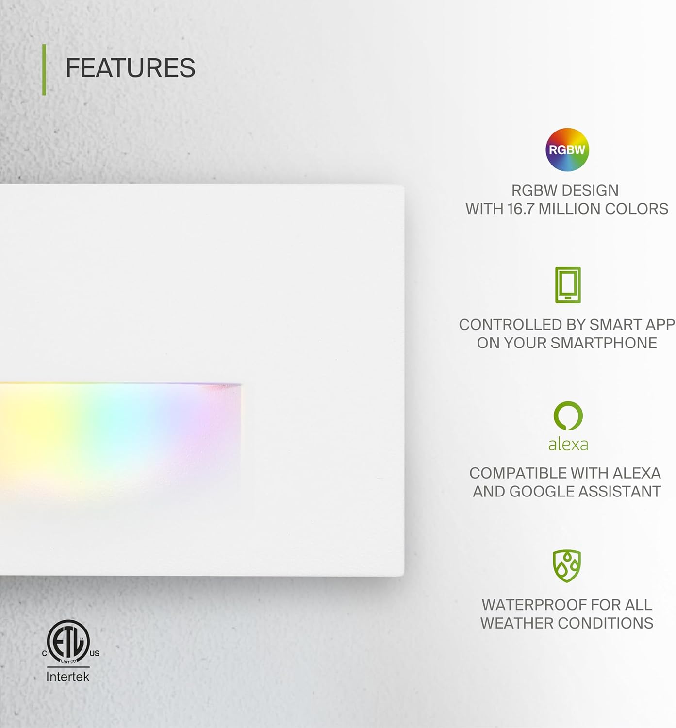 ASD Lighting LED Step Light Horizontal 3W 120V RGBW SMART CCT Selectable 2700-6500K-RGB Dimmable with Smart Hub White ETL 6pack