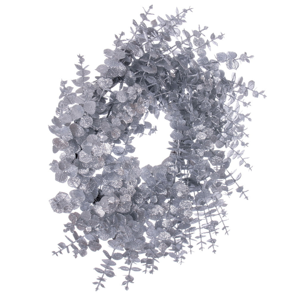 Vickerman 24" Silver Artificial Eucalyptus Glitter Wreath.